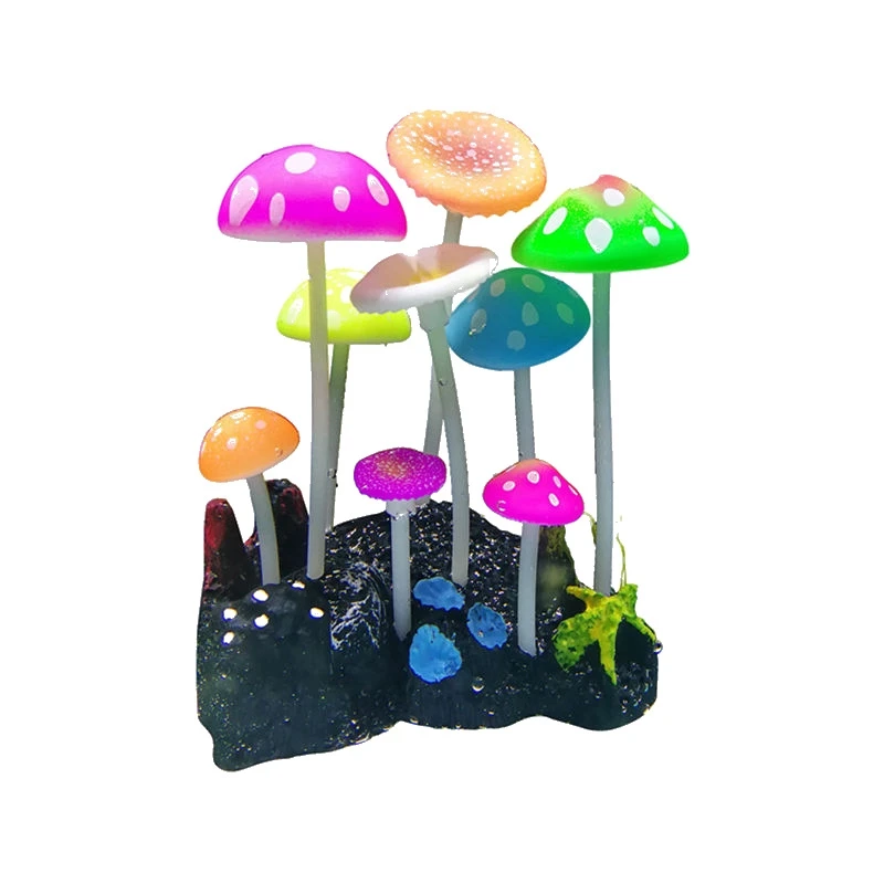 Aquarium Fluorescent Mushroom Lotus Fish Tank Simulation Decoration Water Plant Artificial Luminous Decor Bottom Suction Cup