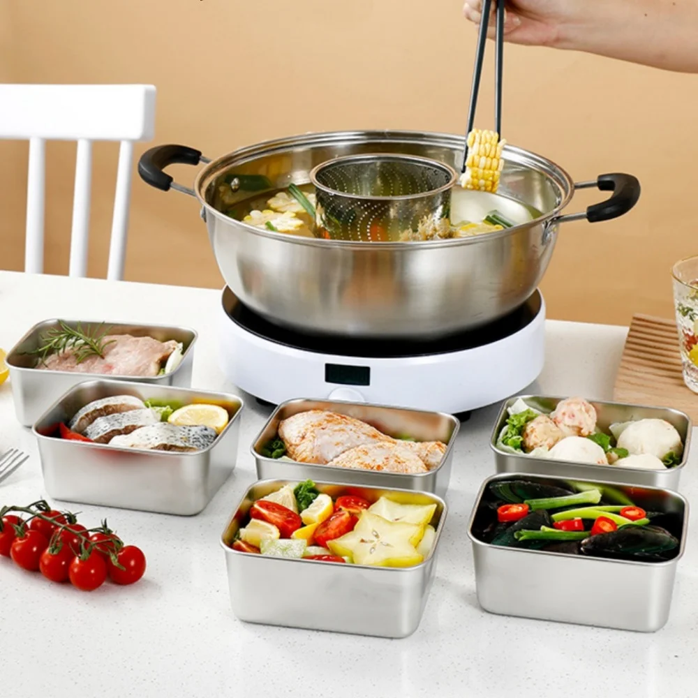 Picnic Food Container Reusable Fresh-Keeping Box Stainless Steel Food Storage Box Leak-Proof Kitchen Storage Box For Daily Use