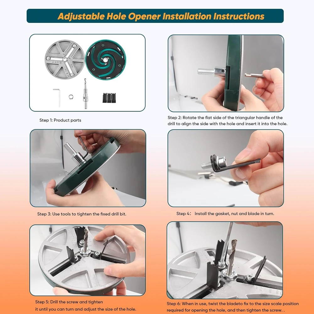 Abridor de agujeros ajustable multifuncional para carpintería, herramienta de broca eléctrica, tablero de aluminio y plástico, tablero de yeso, 45-130mm