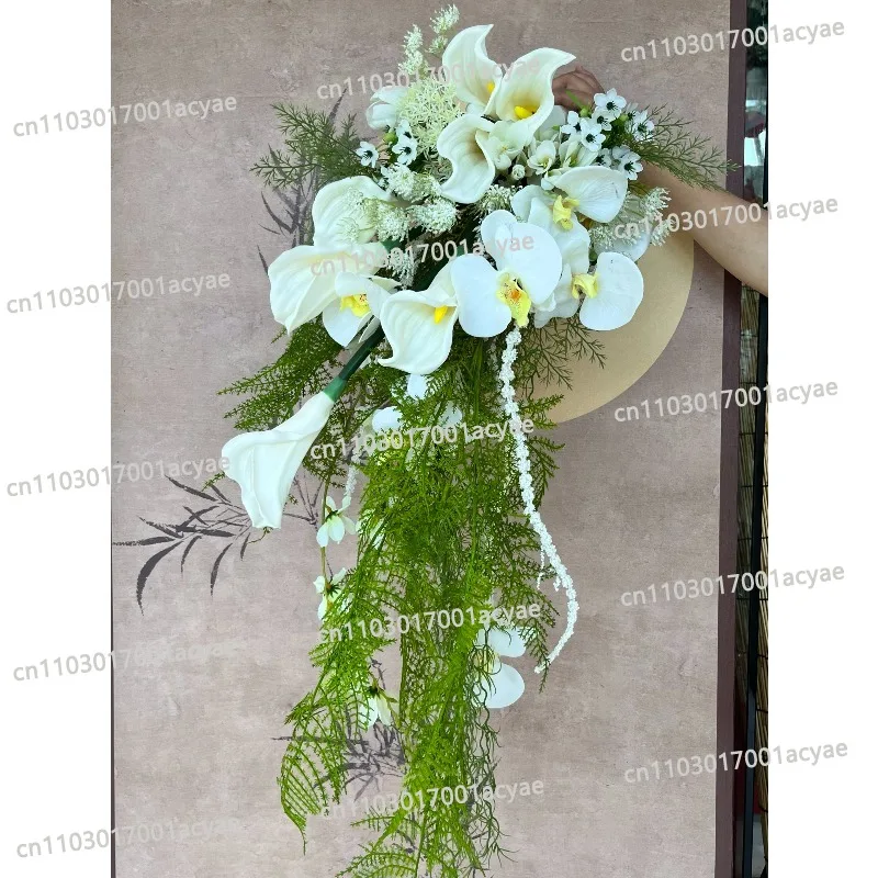 Garden photo waterfall bouquet simulation flower white Phalaenopsis wedding decoration bride wedding bouquet