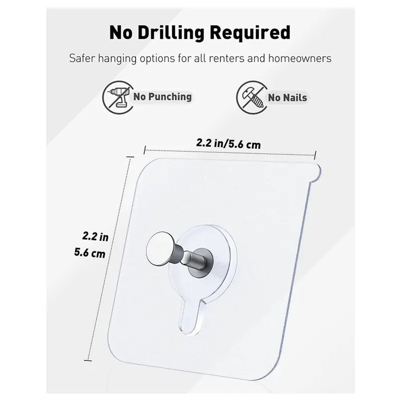 A04G-Adhesive Picture Hooks 33 Lbs Load Heavy Duty Picture Hangers Without Nails Adhesive Wall Hooks For Hanging 60PCS