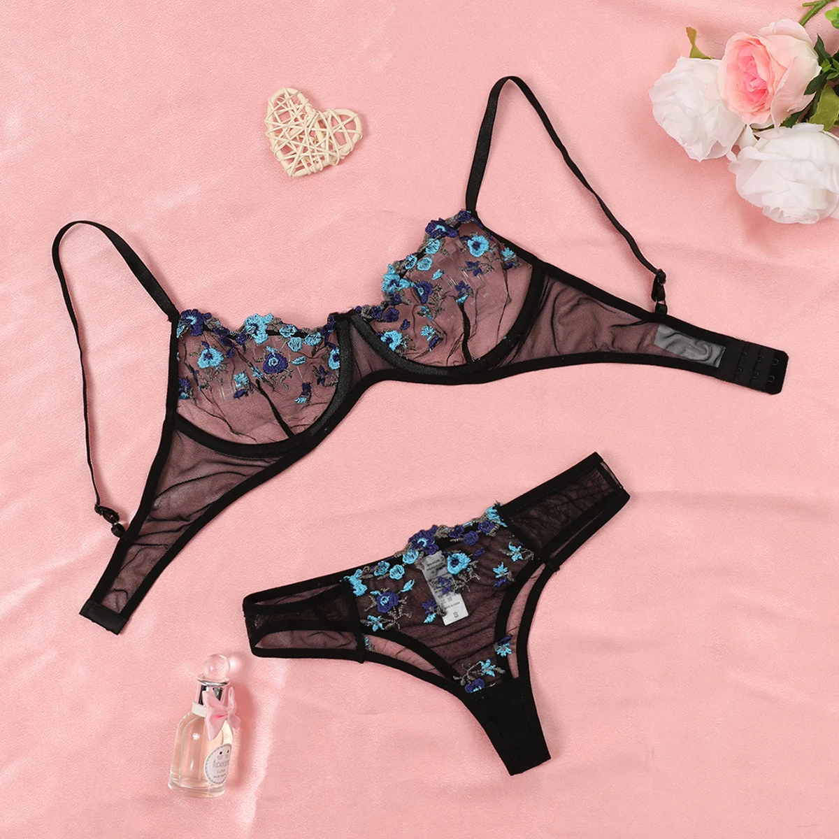 

Embroidery Brief Sets Delicate Bra Kit Sexy Lingerie Woman Lace Transparent Underwear Fairy Push Up Breves Sets Erotic Bra