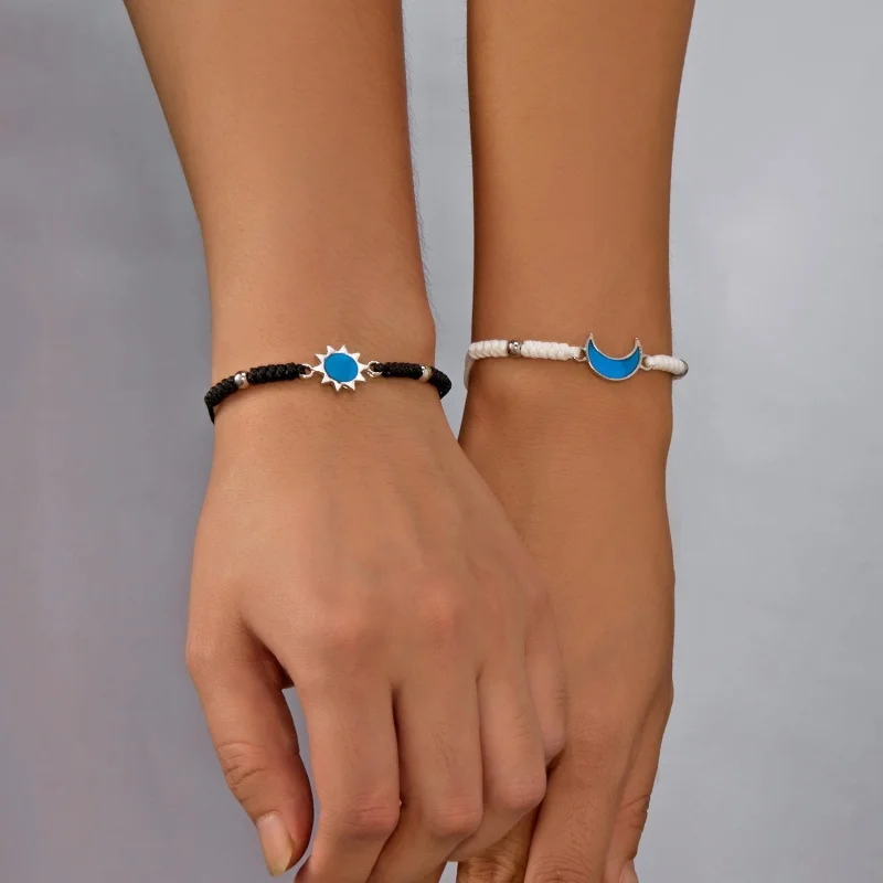 2 PCS Couples Bracelet for Women Lover Luminous Sun Moon Star Hand-woven Rope Bracelets Charm Friendship Girlfriend Jewelry Gift
