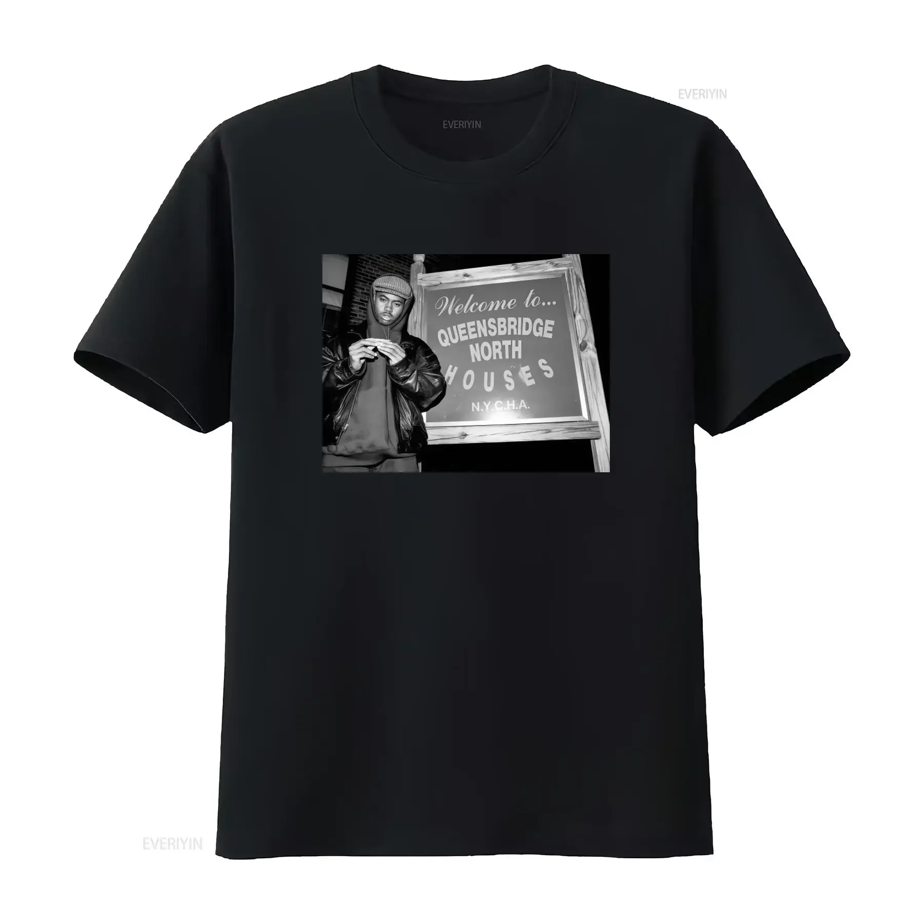 90s Rap Hip Hop Nas Photo T Shirt Queens Bridge Project Blunt Ether Illmatic Album Concert New York State i am vintage Washed