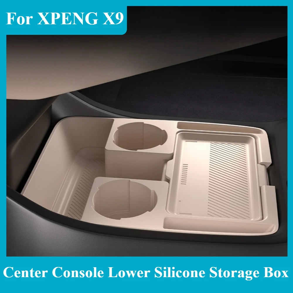 

For XPENG X9 Car Center Console Lower Silicone Storage Box Hidden Organizer Tray Dustproof Washable Car Interior Accessories