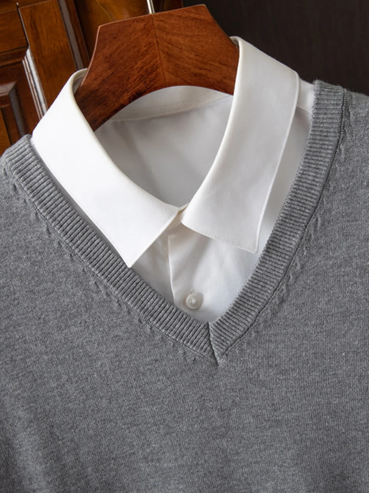 

Новый шерстяной жилет V-Ne, мужской свитер с плечами, повседневный свободный базовый слой, жилет, теплый дышащий деловой повседневный жилет