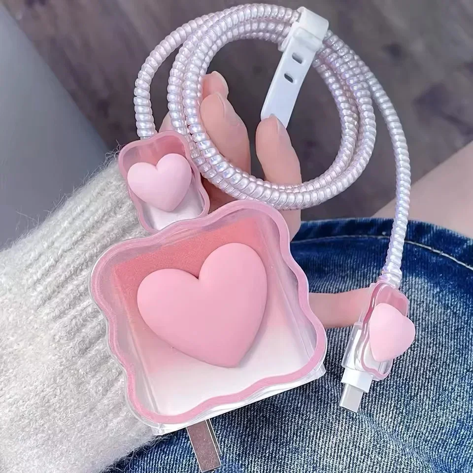 3D Love Heart Soft Silicone Charger Case For iPhone 18W 20W Charger Protection Cover Charger Organizer Sleeve Accessories