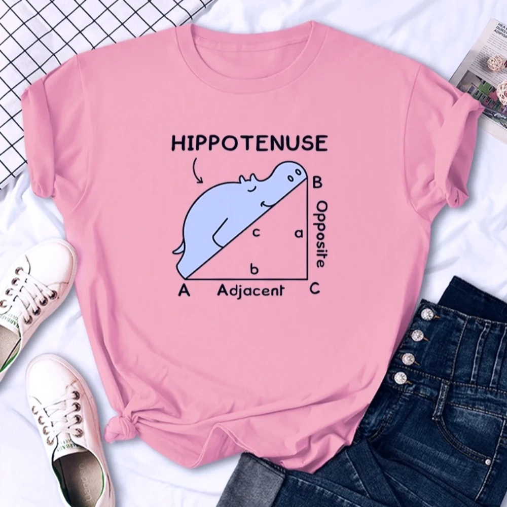 Damen-T-Shirt mit Aufdruck „Nilpferd schläft auf Mathe-Aufgabe“, O-Ausschnitt, atmungsaktiv, Harajuku-Stil, kurze Ärmel, ästhetisches Sommer-T-Shirt für Frauen – Detail 7