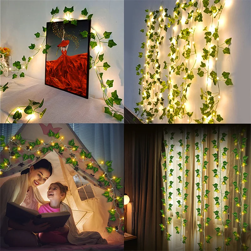 Solar Leaf Flower LED String Lights Artificial Garland Parterre Light Outdoor Wedding Party Garden Fence Inner Court Decoration
