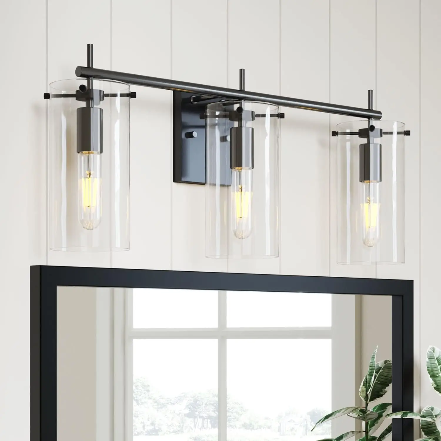 

Heidi Black 3-Lights Modern Bathroom Vanity Light Fixture with Metal Frame and Clear Glass Shade for Bathroom and Vanity