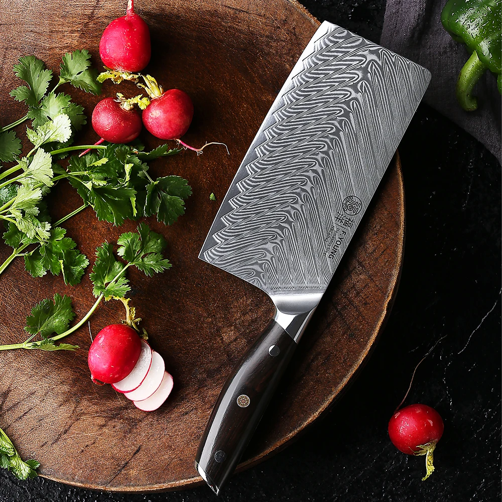 F.YOUNG 7 Inch Chinese Cleaver Knives Damascus Steel Sharp Meat Vegetable Slicing Chopper Best Professional Kitchen Chef Knife