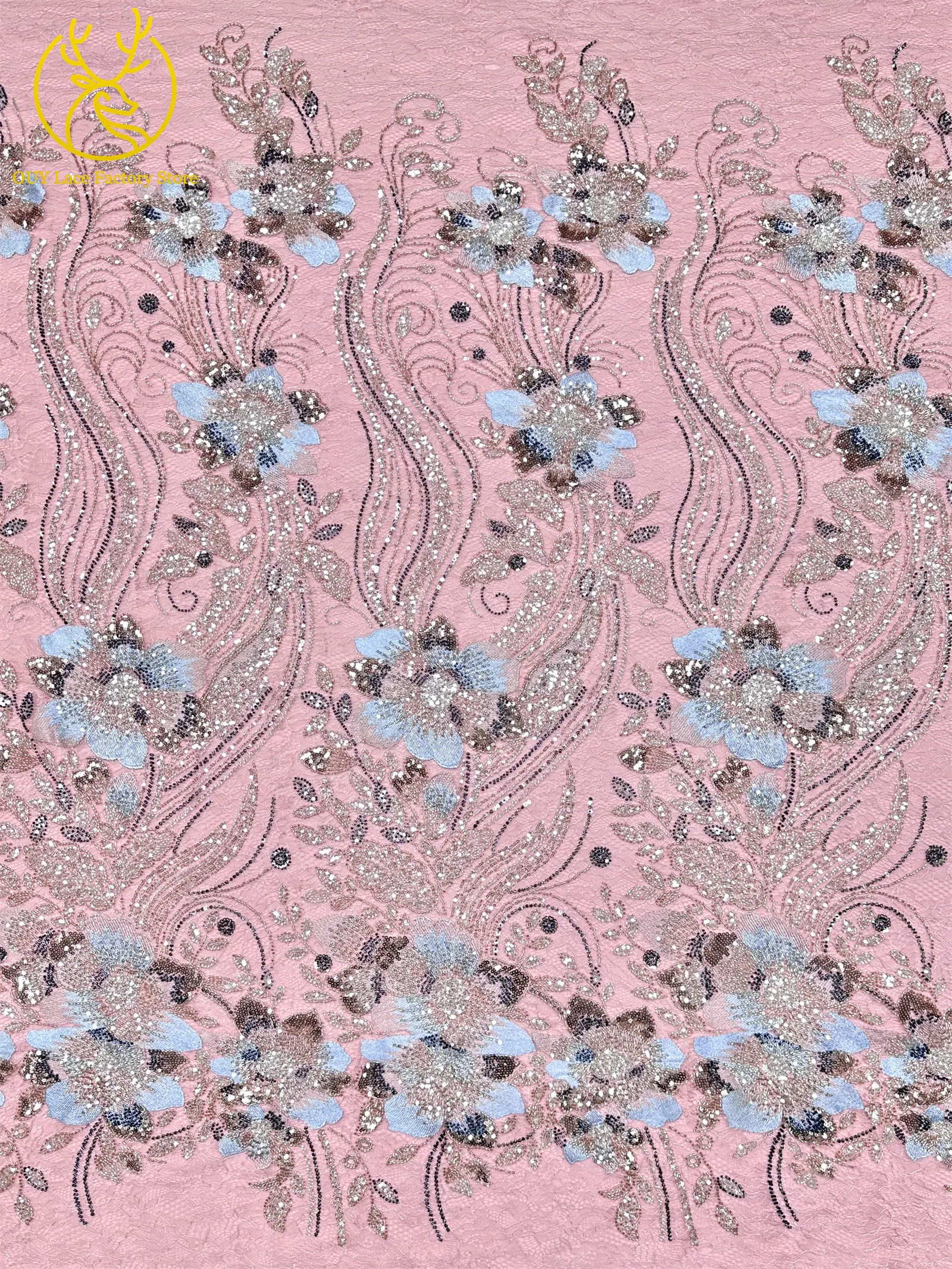 2026 Neues Design Afrikanischer 3D-Blumen-Stickerei Tüll-Netzstoff Nigerianische Französische Perlen-Pailletten-Spitze für Hochzeitskleider – Detail 6