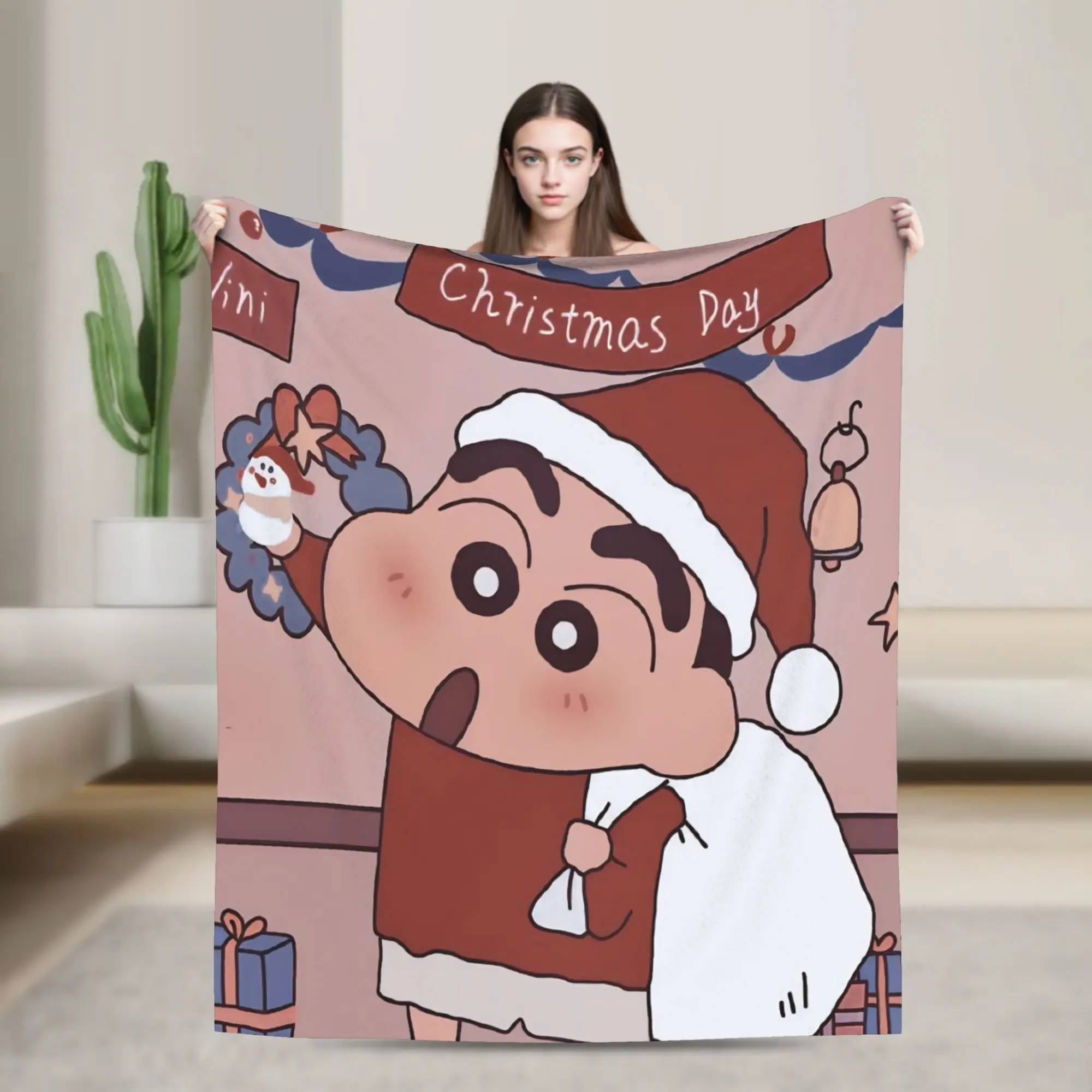 Shinchans Christmas Xmas Blanket Cover Flannel Santa Claus Super Soft Throw Blankets for Outdoor Travel Bedroom Quilt