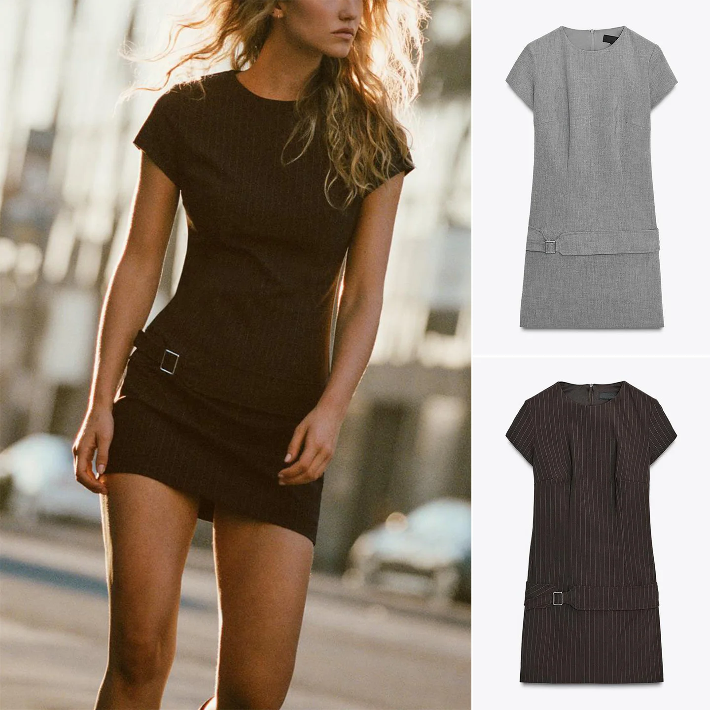 

Sexy ort Sve round Ne Dr with Belt Autumn New Arrival Women's Faion Dr Polyester Fiber A-Line Skirt Casual