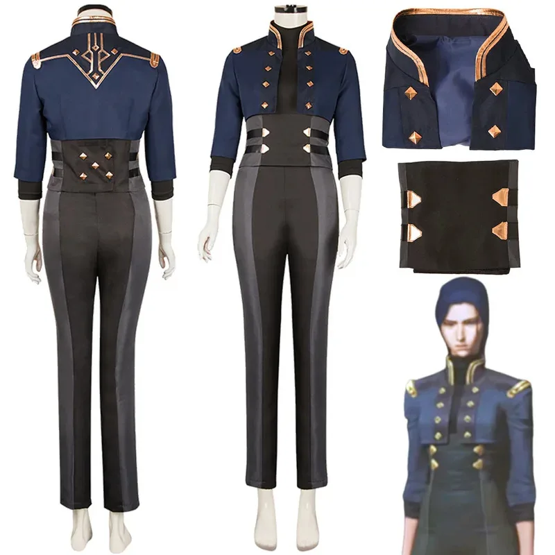 

Arcane Caitlyn Kiramman Cosplay New Style Costume Game LoL TV 2 Disguise Blue Military Uniform Girdle Pants Full Set Halloween