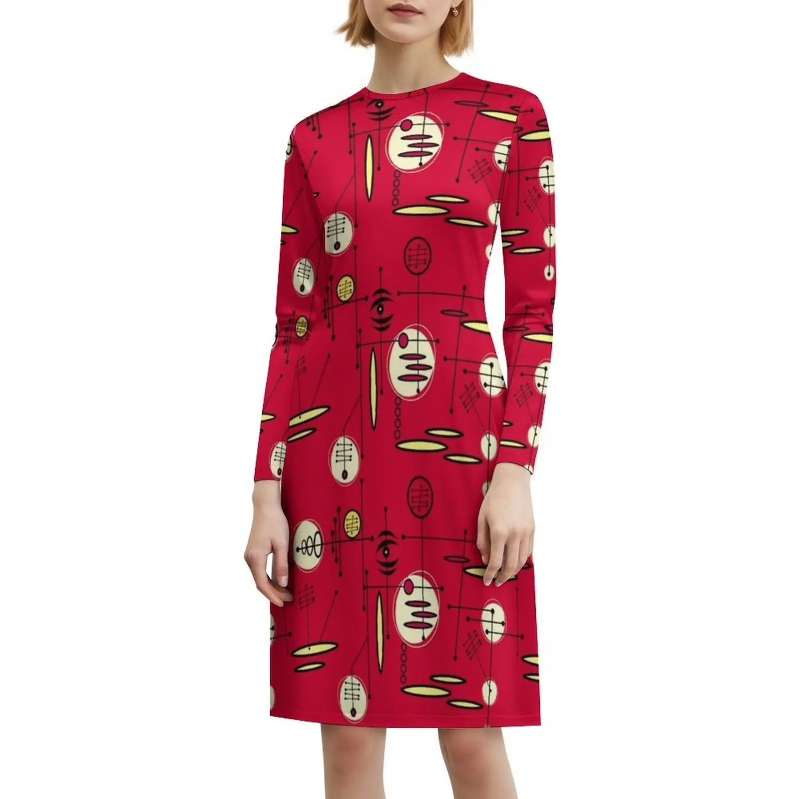 فستان حفلات أنيق للنساء بنمط ريترو رقم 46-أحمر مع خيارات قصيرة/طويلة/بدون أكمام في منتصف القرن #6