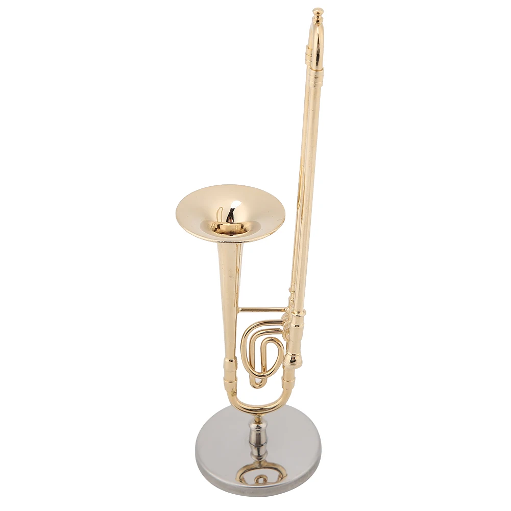 Miniature Trombone Replica with Stand and Case Gold Plated Instrument Model Musical Ornaments Christmas Present Merry Christmas