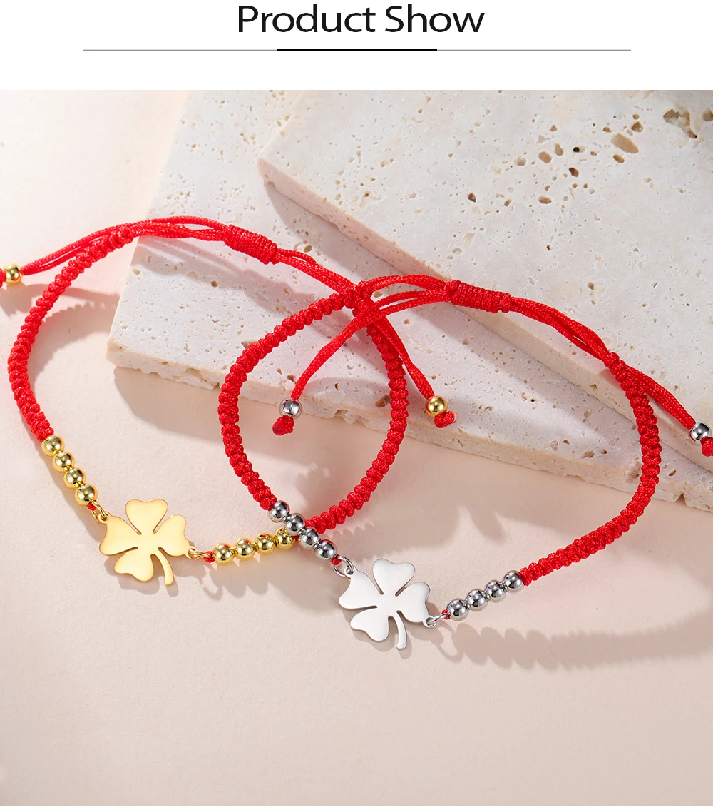 COOLTIME Mode Vier Blätter Klee Armbänder Edelstahl Hand Gewebt Seil Frauen Armband Schmuck Geschenk Großhandel – Detail 6