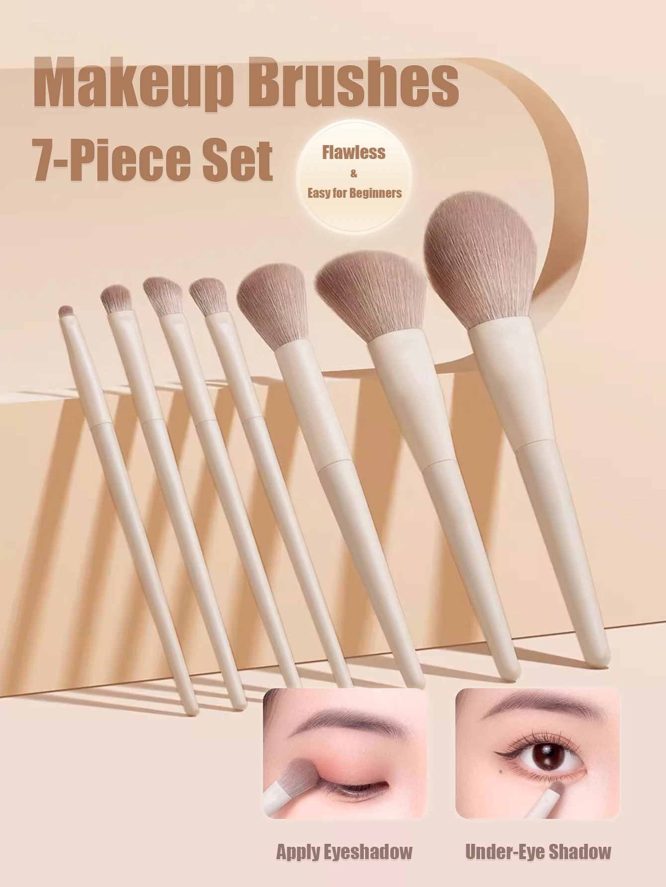 初心者とプロ向けの7ピースメイクブラシセット - オールインワンのファンデーション、アイシャドウ、チーク、コントゥアブラシ