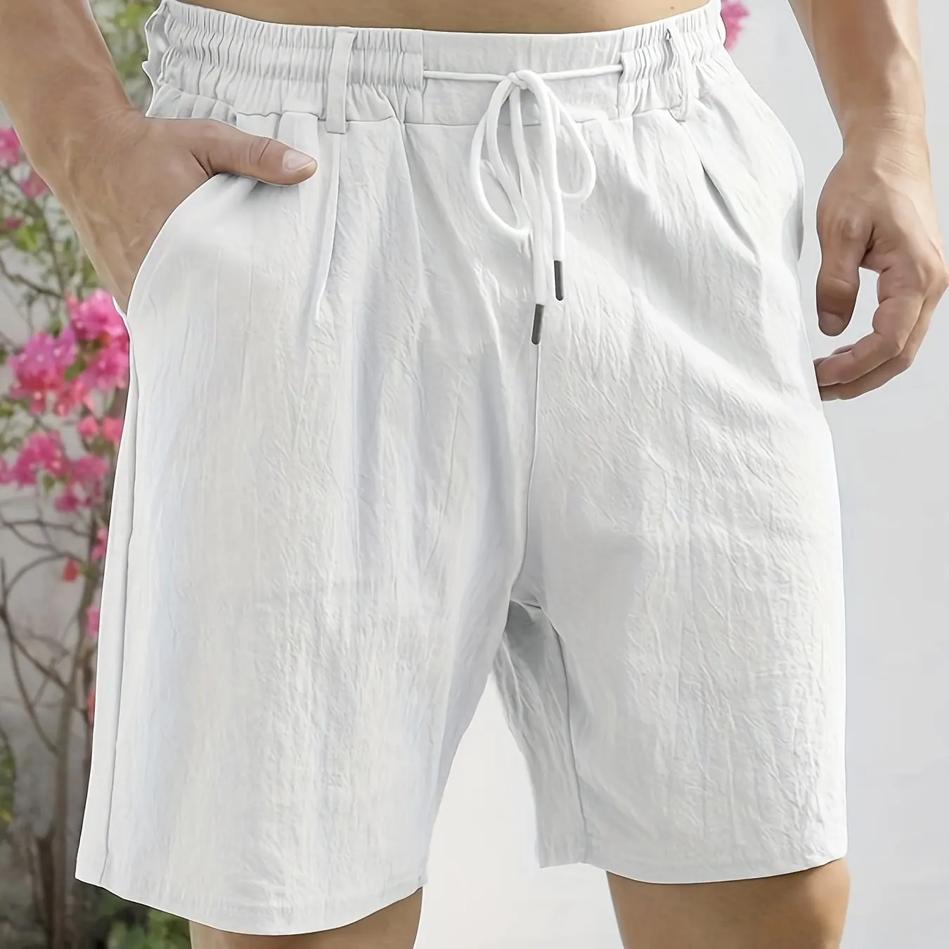 

Льняные шорты с завязками, прямой талией и ногами, однотонные, дышащие, повседневные пляжные повседневные шорты с пятью дюйма.