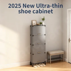 Ultra-thin Saves Space Portable Shoe Rack Organizer with Door Plastic Adjustable Shoe Organizer Stackable Detachable Shoe Rack