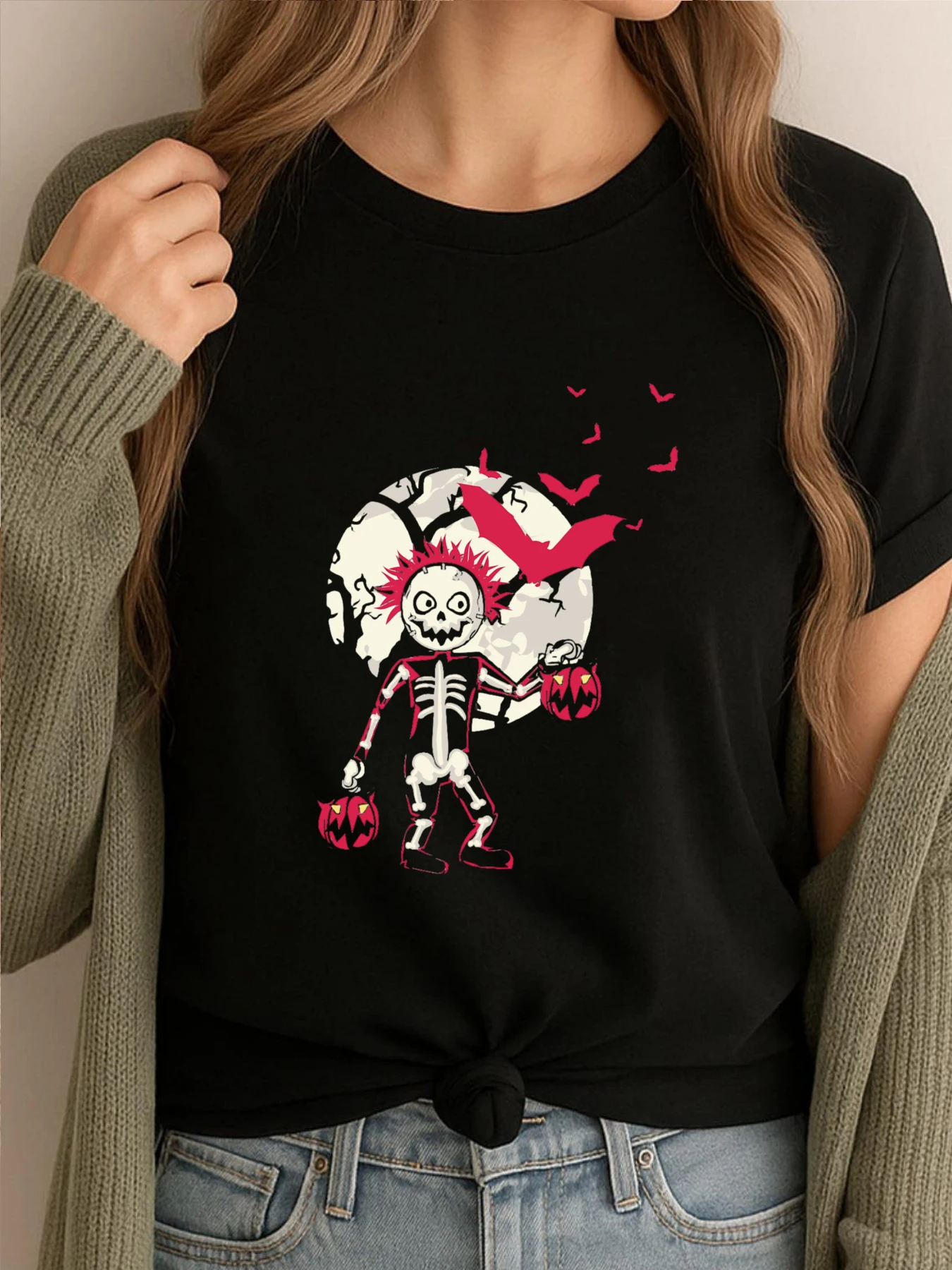 

Женские футболки с принтом, одежда с изображением призрака в полнолуние, женские футболки большого размера, новые топы и футболки в готическом стиле