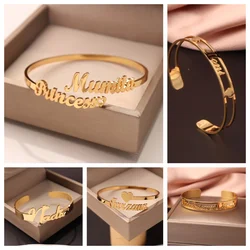 Pulsera personalizada con nombre para mujer, brazalete de moda con corona y corazón, de acero inoxidable, Color dorado, joyería para regalo de cumpleaños