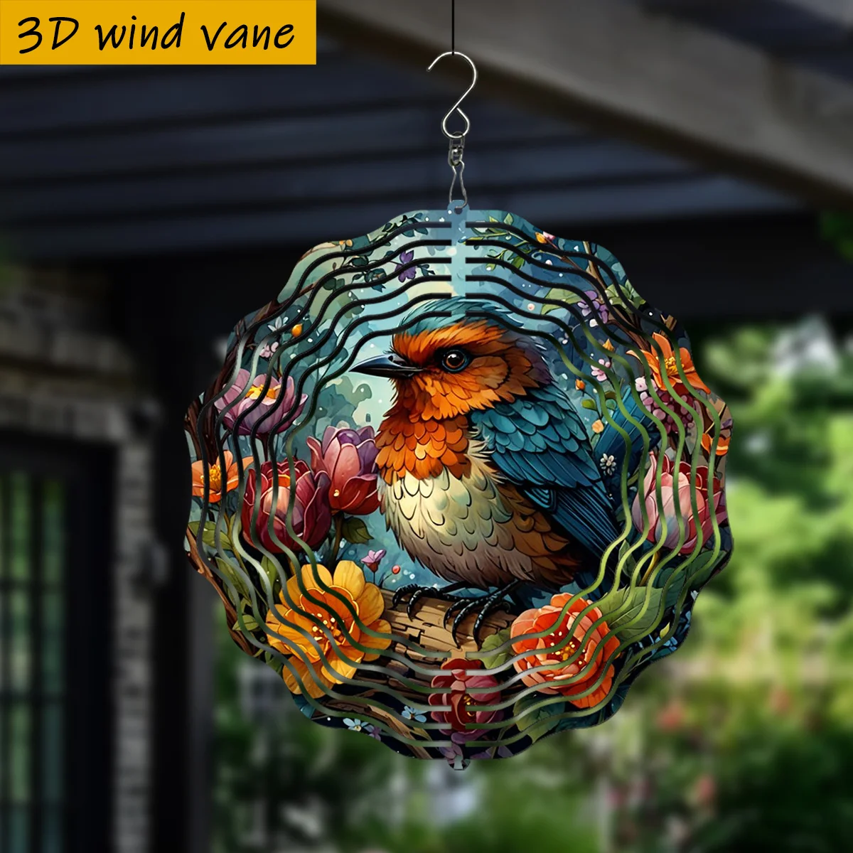 1pc Metal Rotating Bird and Floral Garden Decoration Christmas, Easter, Courtyard, and Home Decor
