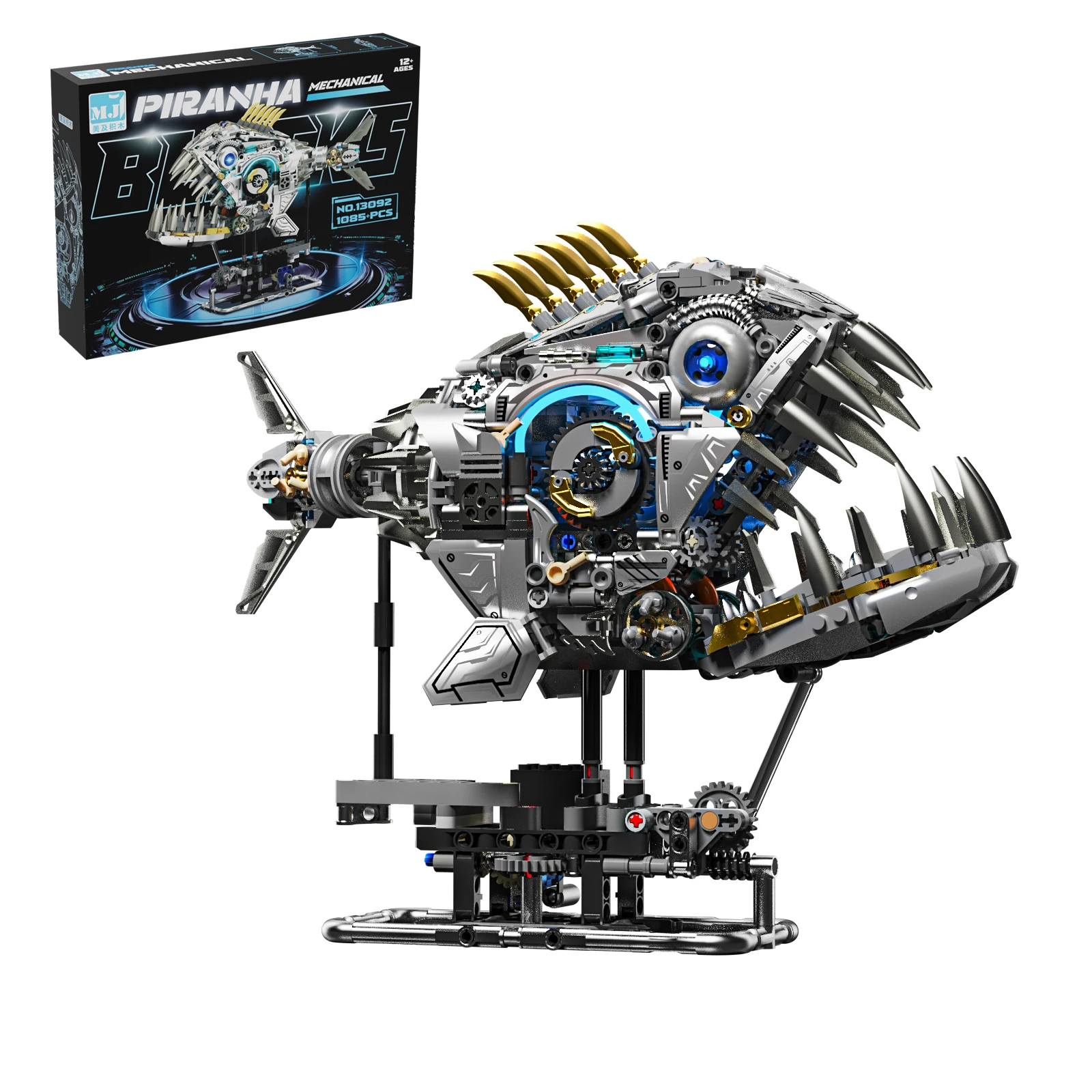 

Креативные инженерные строительные блоки, комплект моделей MOC, механическое морское животное-пиранья с соединением, образовательные сборочные кирпичи