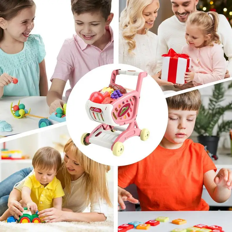 Toy Shopping Cart Grocery Store Pretend Play Toy For Toddler Trolley Toy With Pretend Food And Accessories For Ages 3 Kids