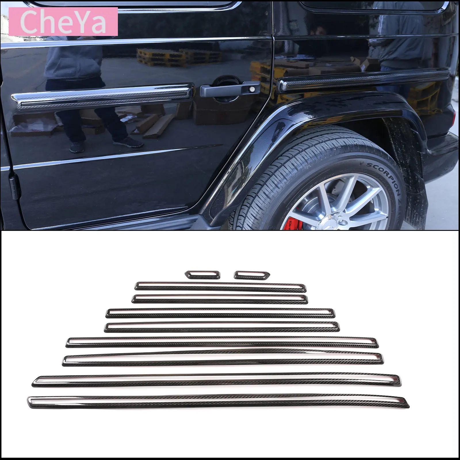 

Real Carbon Fiber Car Door Trim Bright Strip Body Trims for Mercedes-Benz G-Class G500 W463 2019-2023 Modification Accessories