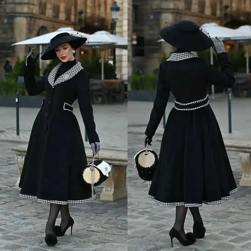 

Новое женское пальто, цельное пальто с узором «гусиные лапки», лоскутное шерстяное однобортное модное уличное пальто, куртка по индивидуальному заказу