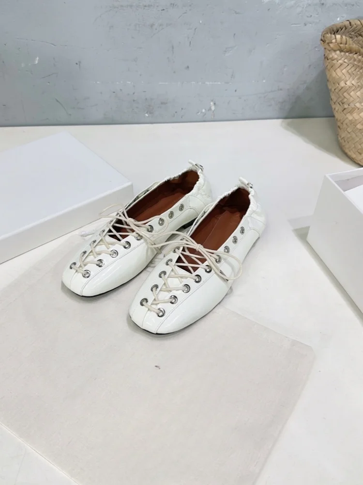 

Весна и лето 2024, новые модные удобные женские туфли с ремешком на щиколотке, балетки из натуральной кожи на плоской подошве с круглым каблуком и ремешком на щиколотке