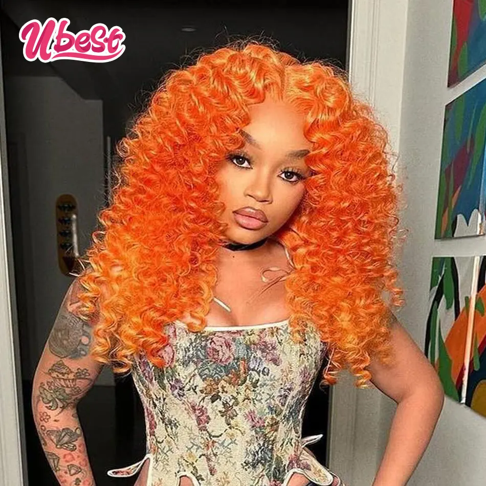 Ubest Orange Cosplay 613 Colored 13X6 Curly Transparent Lace Front Wigs Human Hair 180％ Density Brazilian Hair Remy Hair wig