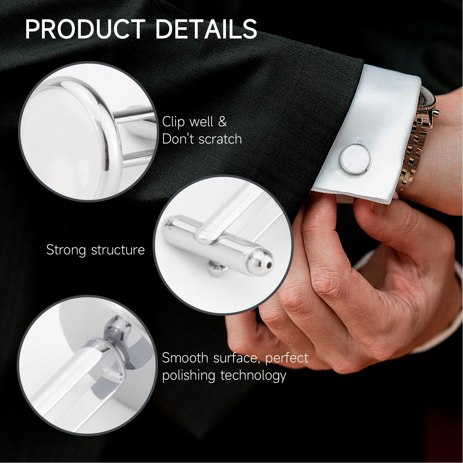 4 Arten Manschettenknöpfe Smoking-Knopfset mit Mustern Weiße Smoking-Knopfleisten für Herrenhemden Accessoires Hochzeitsgast-Geschenk – Detail 1