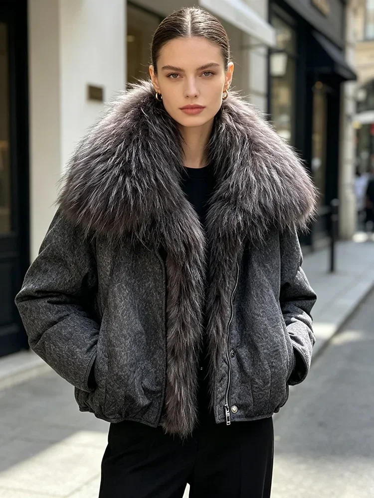 OFTBUY Thick Warm Puffer Coat Women Large Real Natural Raccoon Fur Clothing New 90% White Duck Down Jacket Fashion Female Parkas