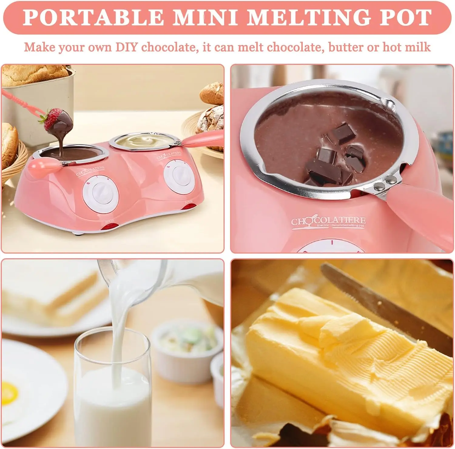 Chocolate Melting Pot Electric Fondue Set Double Chocolate Melting Pot Butter Cheese Melting Heater Suitable for Parties