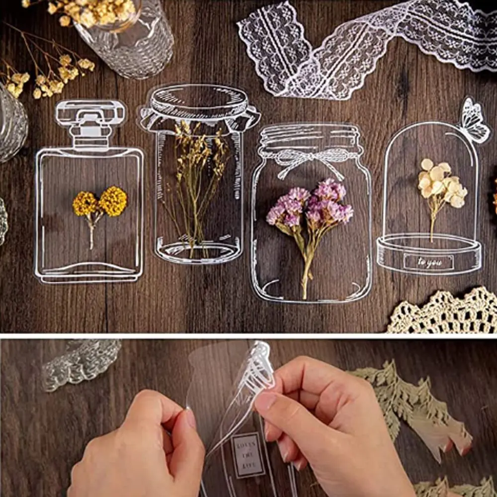 30Pcs Transparent Dried Flower Bookmarks DIY Flower Bookmarks Maker New Wishing Bottle Drifting Bottle Pattern Bookmark Stickers