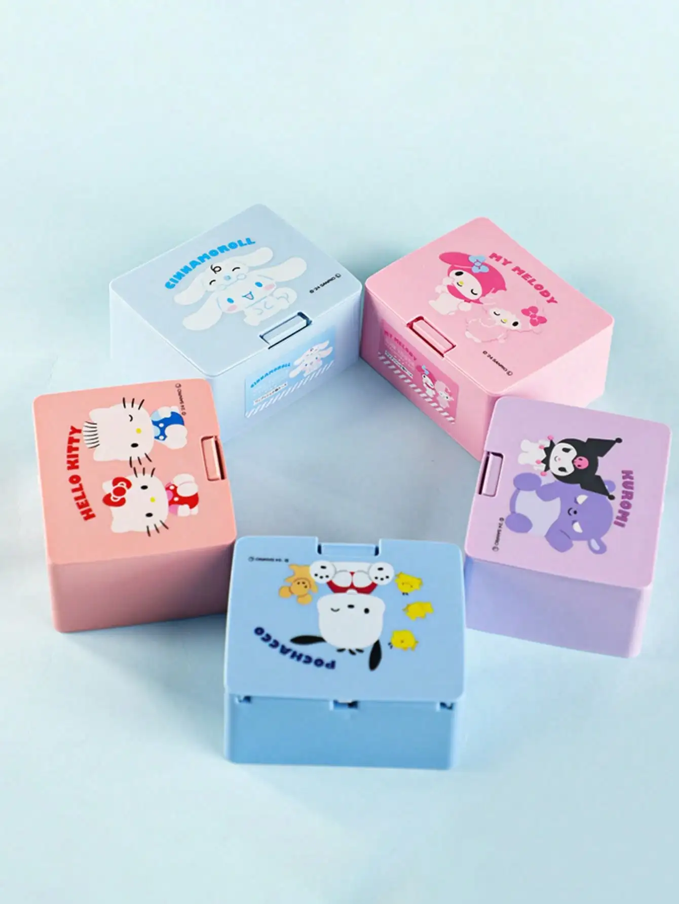 1 Stück Hellokitys Kuromi Kunststoff-Aufbewahrungsbox mit Drucköffnungsdeckel - Moderne Aufbewahrung für Zahnseide, Kosmetikpads und Kleinteile – Detail 5