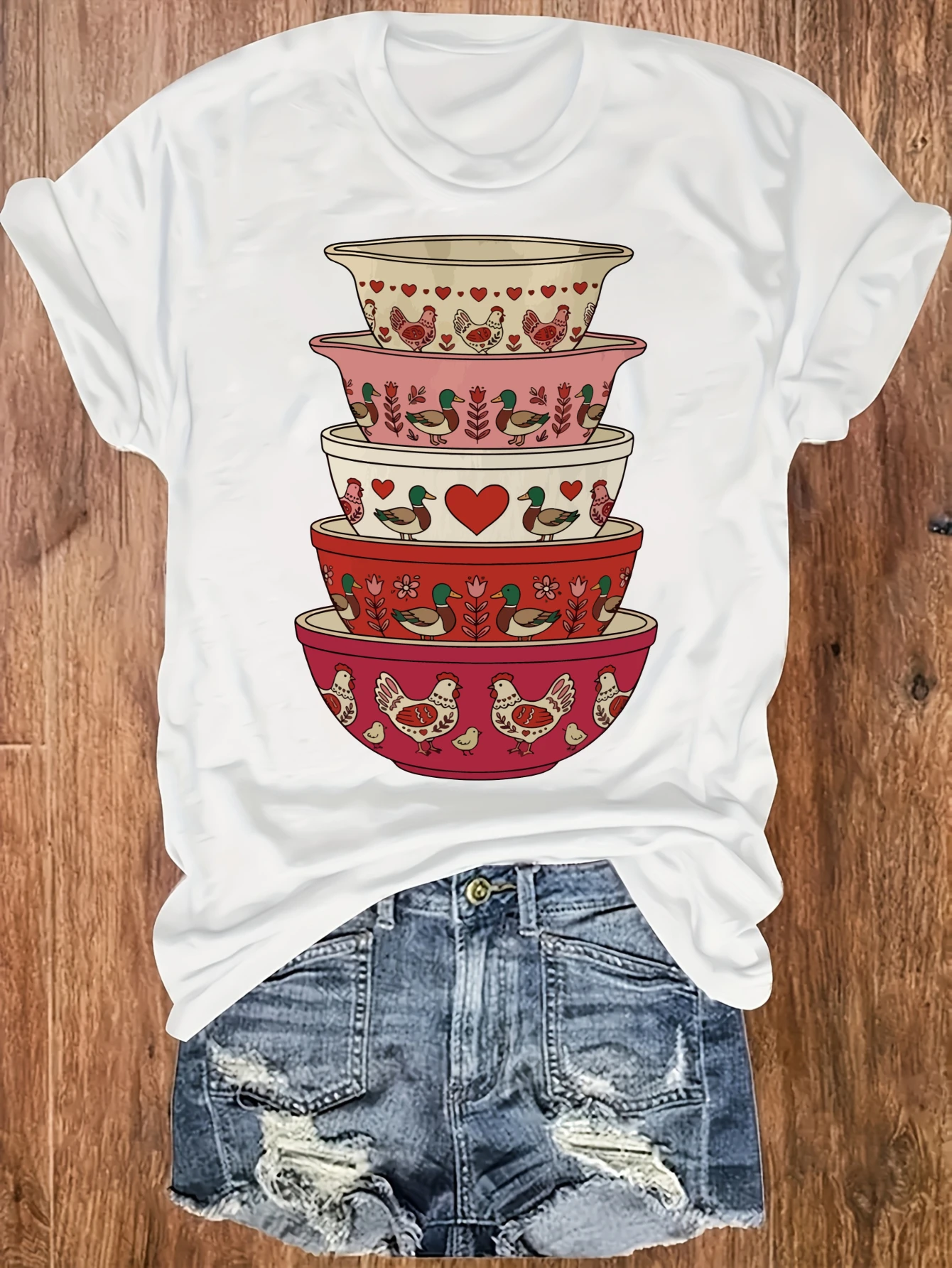

Women's plus size tank top Stacked Bowls With Ducks And Hearts Suitable for sports and daily wear summer beach vacation tops