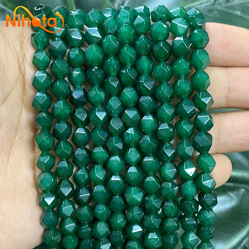 Natural Dark Green Chalcedony Beads Faceted Loose Stone Beads DIY Bracelet Necklace Accessories for Making Jewelry 15\