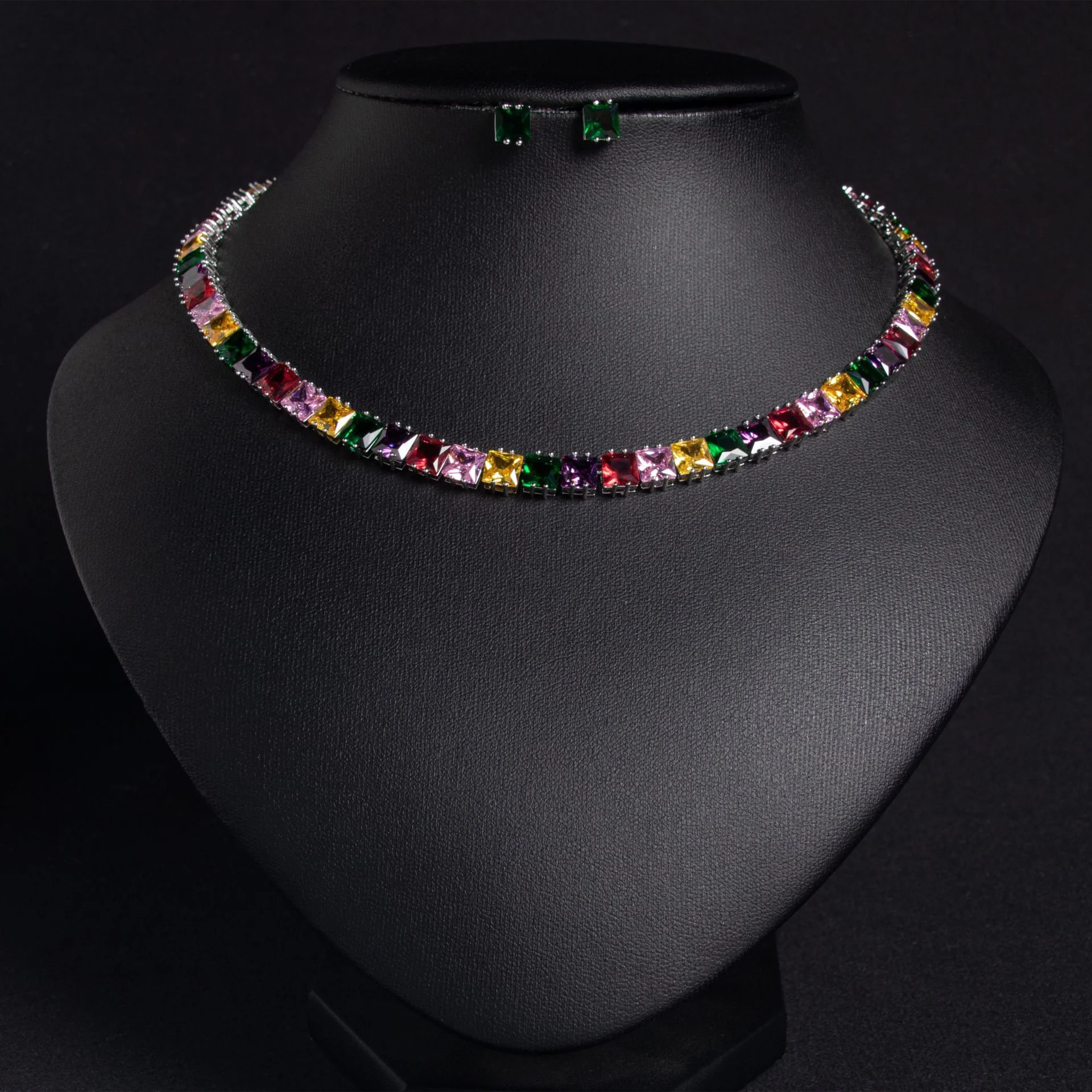 

Korean Classic Style Elegant Four Claw Zircon Necklace Earrings Set Trendy Women Daily Jewelry Accessories
