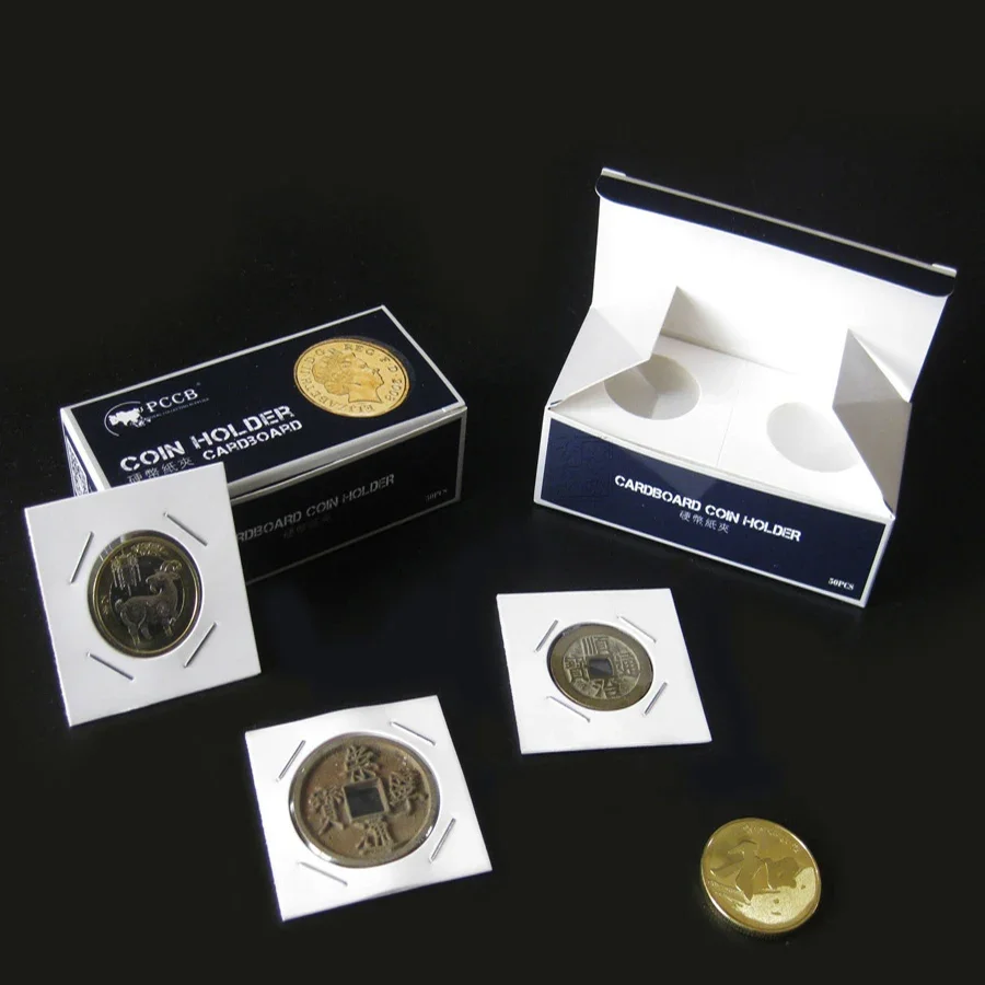 50pcs/box PCCB17.5-40mm Coins Storage Holder Square CARDBORAD Case Album Collection Holders Flip Clip Coin Cover Supplies
