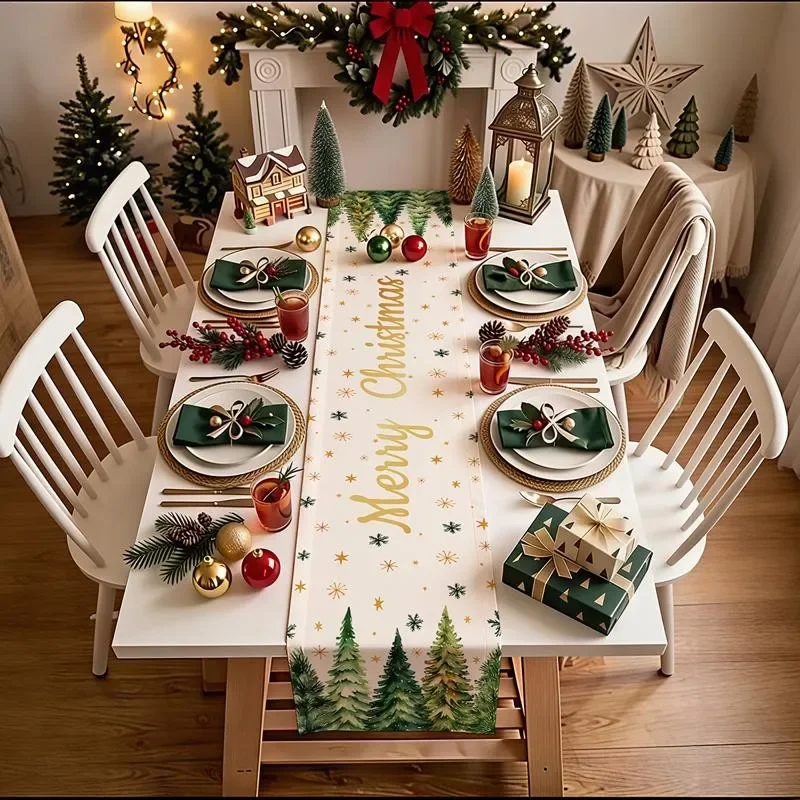 Dining Table Runner Vintage Magenta Floral Green Leaf Table Cover Countryside Chic Wedding Tea Desk Placemat