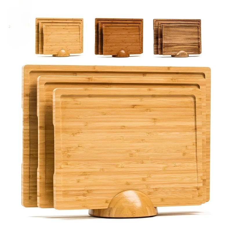 

Bamboo Cutting Boards Set with Holder Kitchen Meal Prep Charcuterie Chopping Board Eco-Friendly Durable Non-Slip 3-Pack