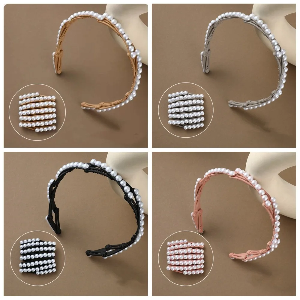 Plastic Foldable Pearl Headband Wash Face Waterproof Small Retractable Hair Hoop Korean Style Forsted Portable Hair Band Beach