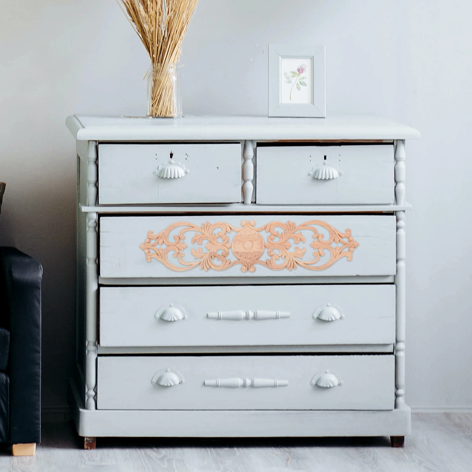 

Solid Wood Appliques Unpainted Carved Onlays for Dresser Cabinet Door Wall Home Decor Easy Install Wood Decorative Mouldings