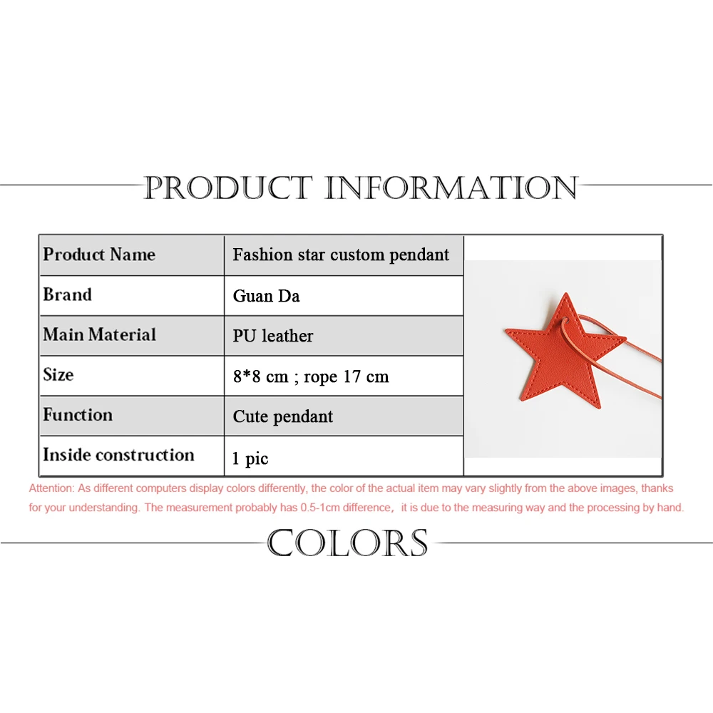 Personalisierter Handtaschenanhänger Niedlicher Stern PU-Leder Mode-Accessoires Großhandel Gravierte Initialen Reisegepäckanhänger Kreatives Geschenk – Detail 2
