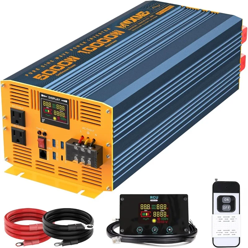 

5000 Watt Power Inverter Pure Sine Wave 24V DC to 110V 120V 10000W Peak Heavy Duty Inverter with Remote Control and LED Display