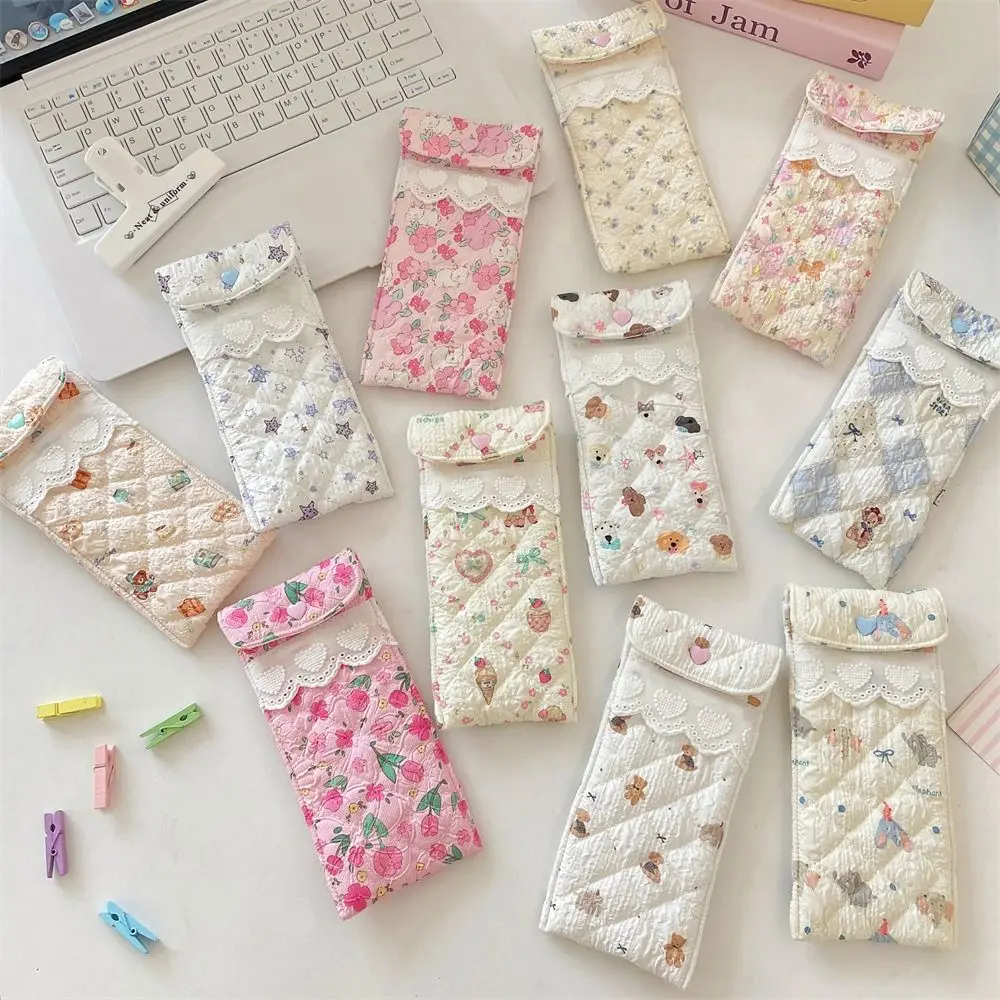 

Korean Style Cotton Glasses Storage Bag Sweet Multi-Functional Cute Pencil Case Sunglasses Pouch Lace Heart Lipstick Bag Outdoor